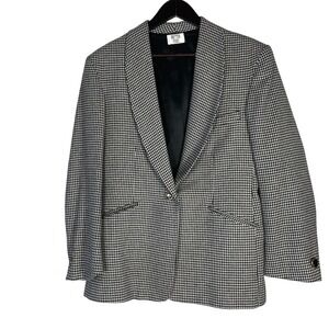 Vtg Bretton Place Houndstooth Blazer Women's Size 12 Wool Blend‎ Black White USA